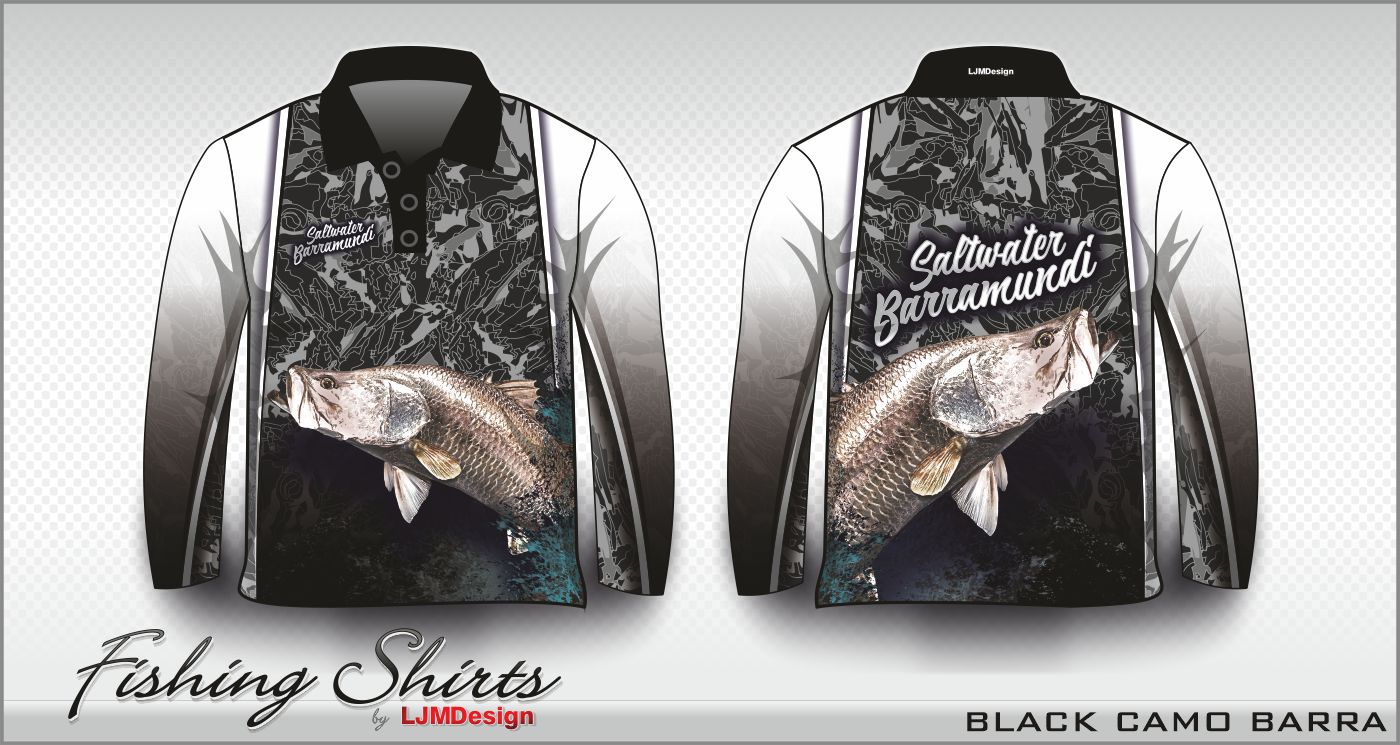 Saltwater Barra - Black Camo – Fishing Shirt by LJMDesign