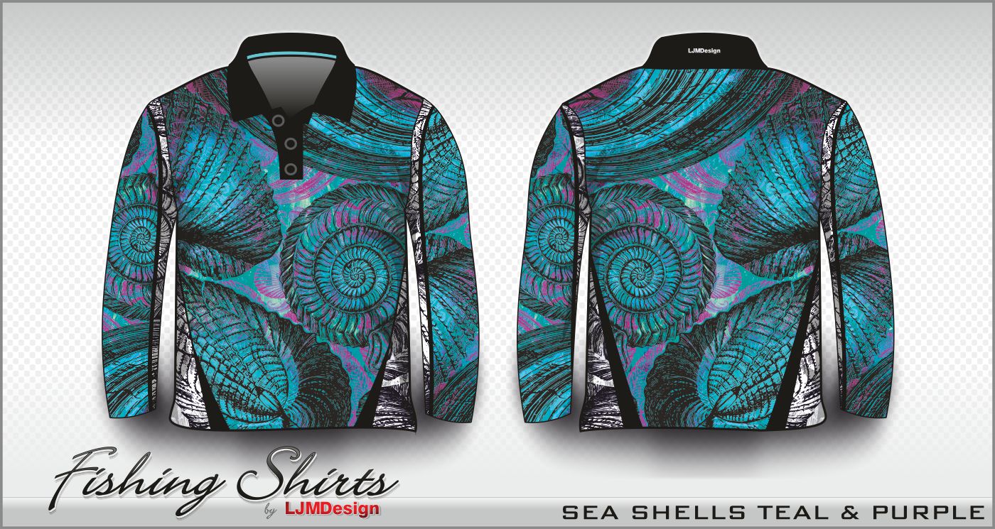 Sea Shells Fishing Shirt - Teal Purple – Fishing Shirt by LJMDesign