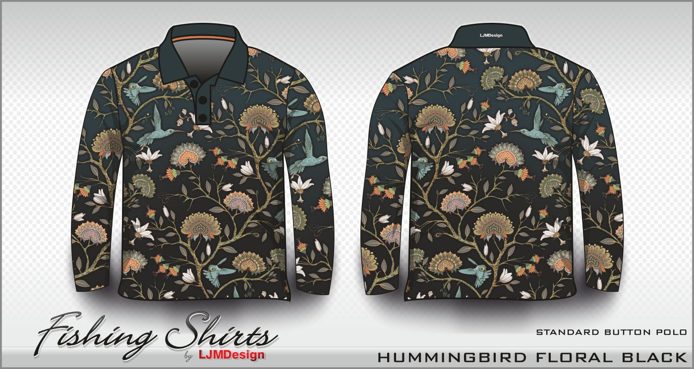 Hummingbird Floral Black – Fishing Shirt by LJMDesign