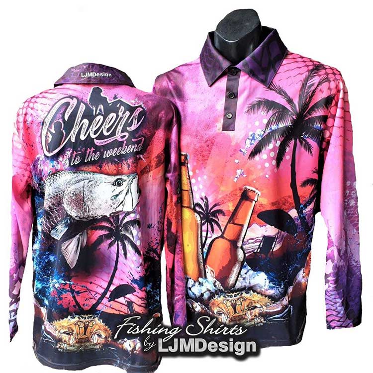 Cheers to the Weekend Pink – Fishing Shirt by LJMDesign